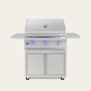 Sleek 36-inch Atlas freestanding grill delivers pro-level searing power in a compact, luxury stainless package for serious backyard cooking.