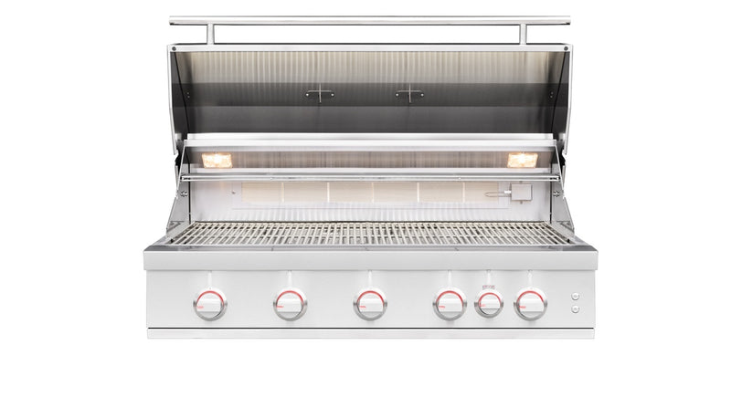 The five-burner cooking surface, rear infrared burner, and interior lights on the Summerset Sizzler Pro 40" Grill enable you to sear, roast, and finish big cooks for a crowd.