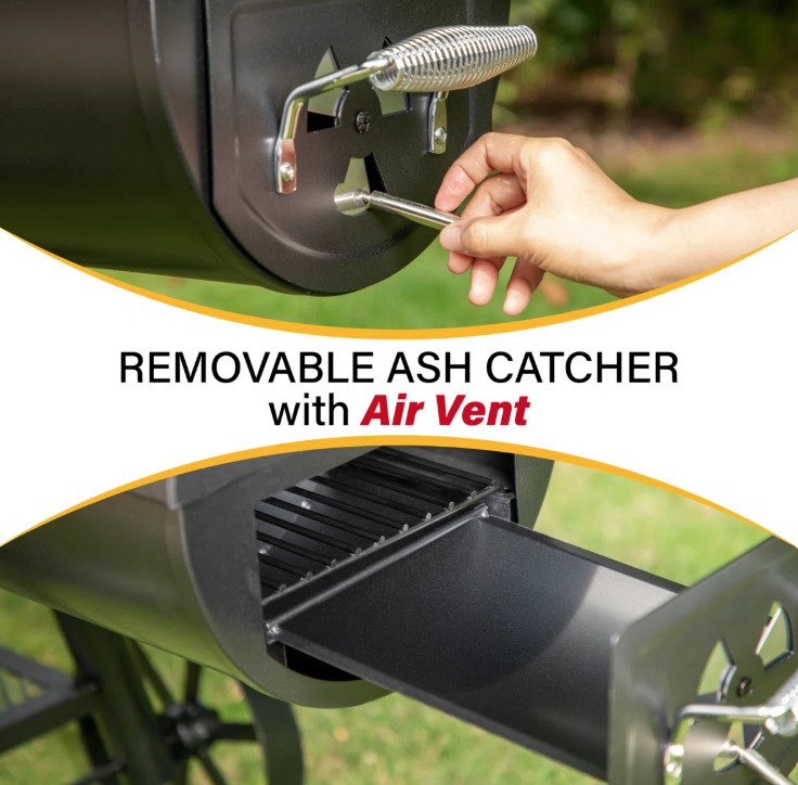 Free-standing 36” Barrel Charcoal Grill w/Offset Smoker