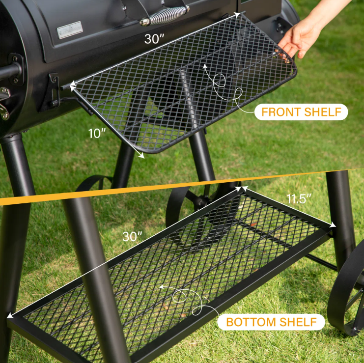 Free-standing 36” Barrel Charcoal Grill w/Offset Smoker