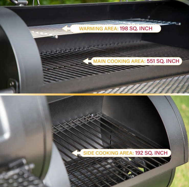 Free-standing 36” Barrel Charcoal Grill w/Offset Smoker