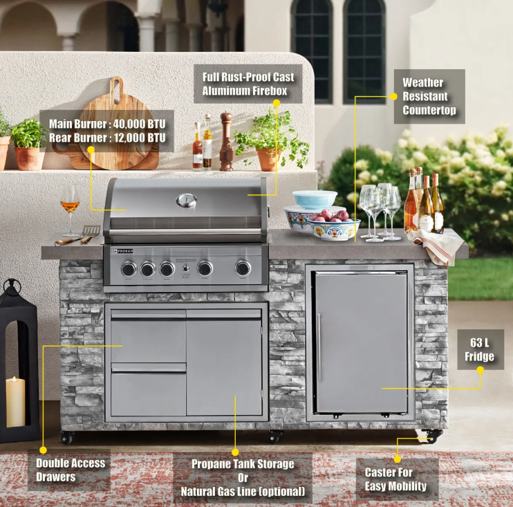 Propane 8-Burner Grill built-in BBQ Island