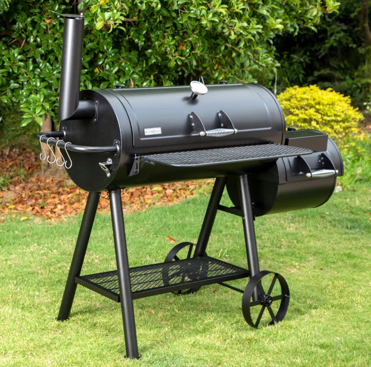 Free-standing 36” Barrel Charcoal Grill w/Offset Smoker
