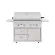 The optional deluxe freestanding cart adds generous storage space, side shelves, and easy-rolling mobility so your TRL Pro 40" can cook anywhere on the patio.