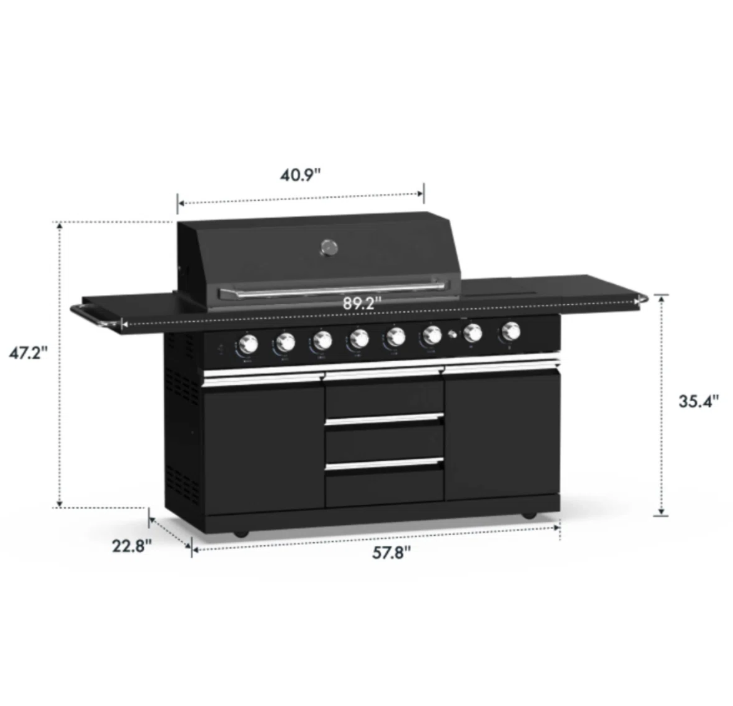 Gas Grill 8-Burner built-in BBQ island