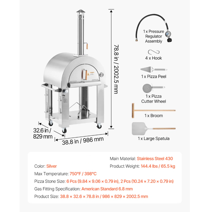 Stainless Steel Dual-Fuel Pizza Oven 26"
