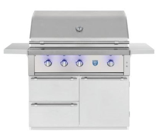 The Estate 42 grill with stainless cart gives you a full‑size, luxury grilling station with built‑in storage and fold‑down shelves that’s ready for serious backyard entertaining.