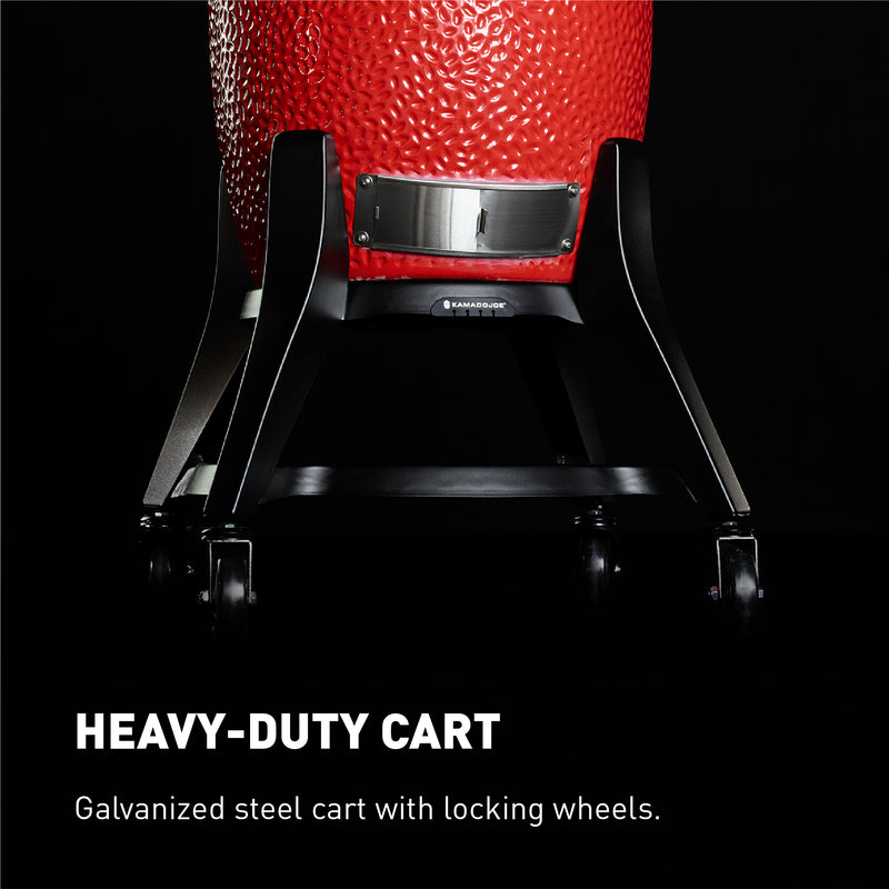 This Big Joe III comes with a galvanized steel cart with locking wheels to keep your Big Joe III stable while you cook and makes it easy to reposition around your patio when the party moves.