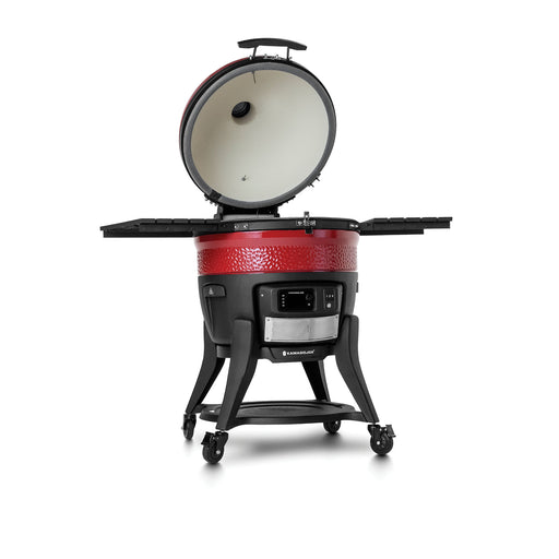 Extra-large 24-inch Big Joe ceramic kamado grill body with thick, heat-retaining walls for stable temperatures and efficient charcoal use