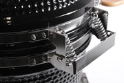 Heavy‑duty spring‑assisted lid hinge ensures smooth, safe opening and closing of the Kokomo 21-inch kamado grill.