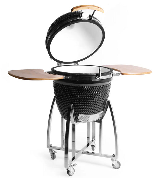 The KoKoMo 21‑inch Kamado Ceramic Smoker‑Grill has a durable gloss‑black ceramic shell.