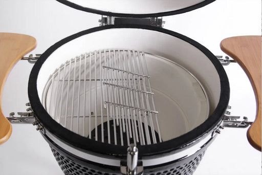 Stainless steel folding grate on the Kokomo 21-inch kamado grill