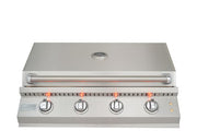 The closed-hood profile of Kokomo 4-burner gas grill with LED-lit knobs elevates any outdoor kitchen with its sleek, professional look