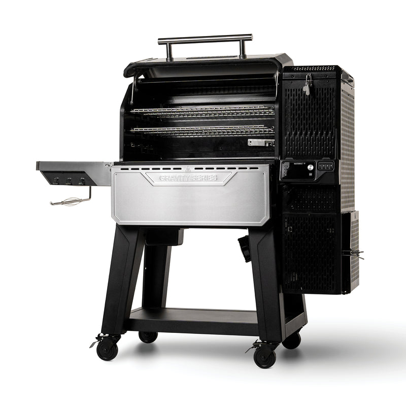 The XT's GravityFed hopper design lets you load a full bag of charcoal for up to 24 hours of runtime—no constant refilling during long smokes.