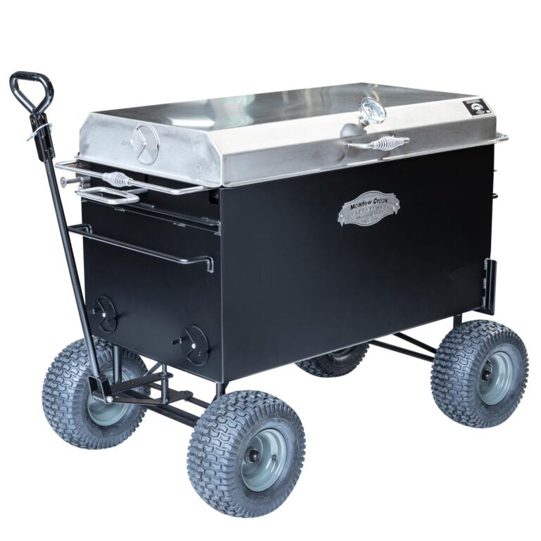 Meadow Creek BBQ42 Chicken Cooker with Optional Stainless Steel Lid, Wagon Chassis, and Charcoal Pullout
