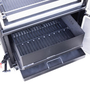 Slide-out Grates, Grease Pan, Charcoal Basket, and Ash Pan on BX50 Box Smoker with Optional Stainless Steel Interior