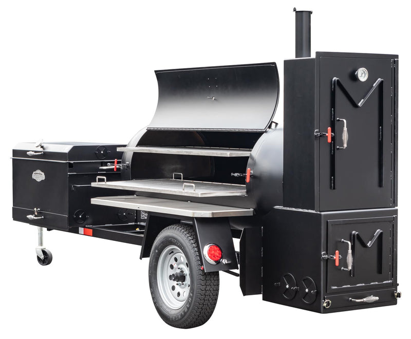 Sliding Grates on TS250 Tank Smoker with Optional BBQ42 with Charcoal Pullout and Stainless Steel Exterior Shelves
