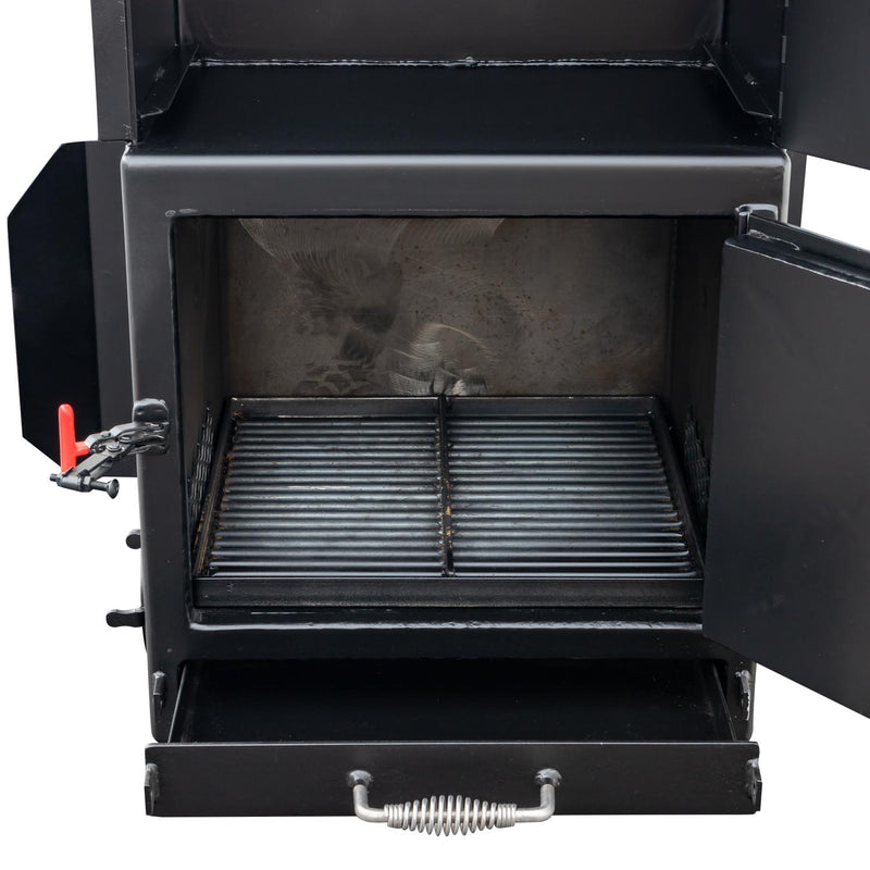 Firebox with Removable Grate and Ash Pan on TS250 Tank Smoker with Optional Insulated Firebox