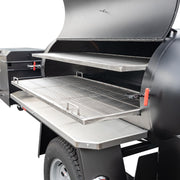 Sliding Grates on TS250 Tank Smoker with Optional BBQ42 with Charcoal Pullout and Stainless Steel Exterior Shelves