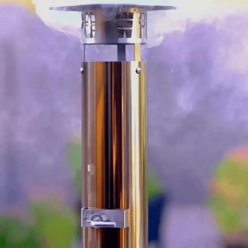 High-draft chimney stack and cap help move smoke up and away while keeping airflow dialed for clean, hot burns.