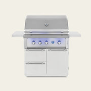 AMG's Estate 36 with stainless cart option gives you a mid-size, luxury grilling station with built‑in storage and fold-down shelves that fits easily on most patios.