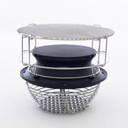 Side view of SloRoller smoke chamber, cooking rack, and charcoal basket assembly - helping users visualize the low-and-slow smoking setup.