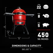 Kamado Joe Big Joe II 24-inch spacious grill has  cooking capacity for 22 hamburgers, 8 whole chickens, or 5 pork shoulders