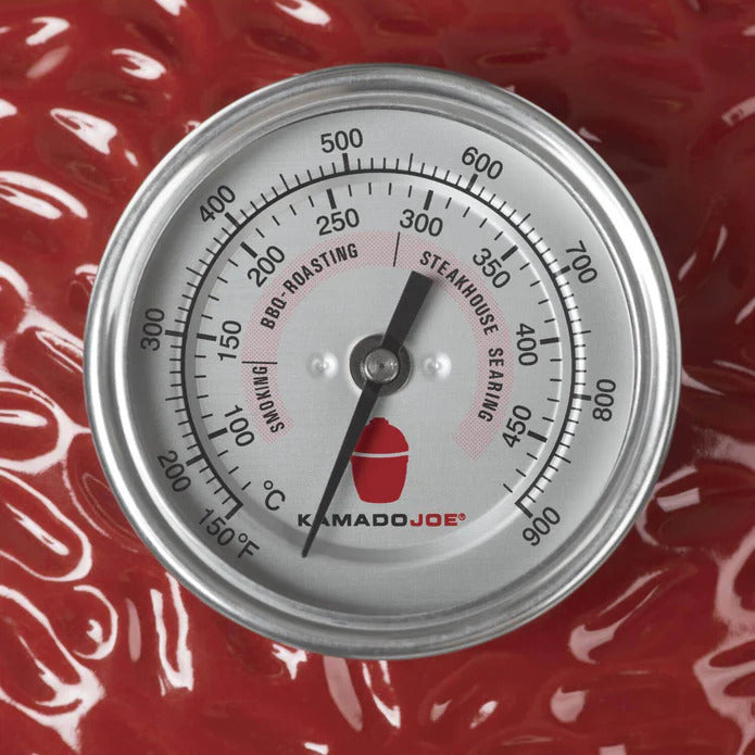 Kamado Joe built-in dome thermometer with smoking, roasting, and searing zones helps users hit the right temperature at a glance