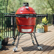 Kamado Joe Classic Joe II 18-inch charcoal grill on cart with side shelves extended functions with excellence and looks very sharp
